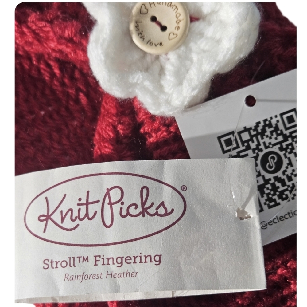 Hand Crafted 3 in 1 hair accessory crochet floral ear warmer Winter headband red - Picture 13 of 17